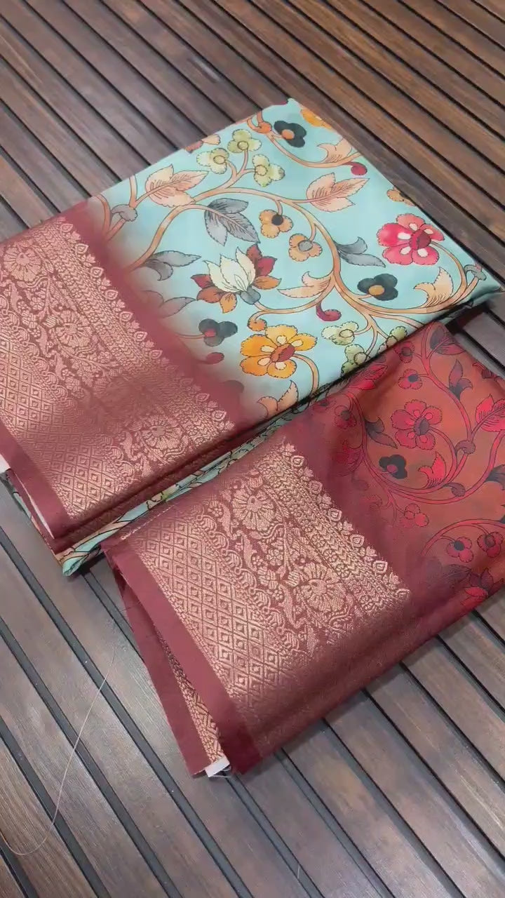 Pure Dola Litchi Silk Kalamkari Saree