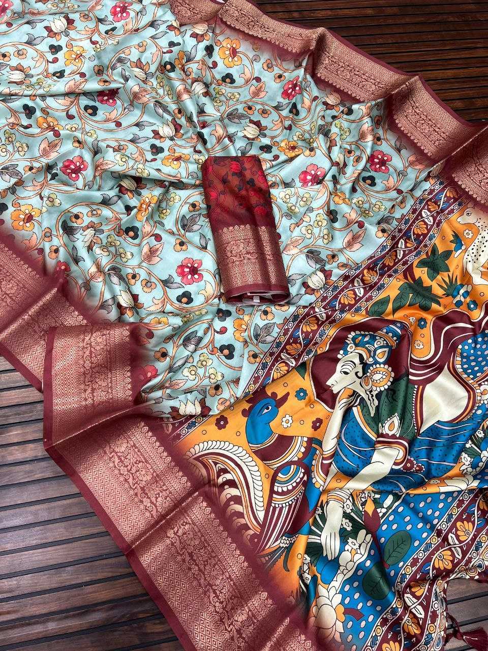 Pure Dola Litchi Silk Kalamkari Saree