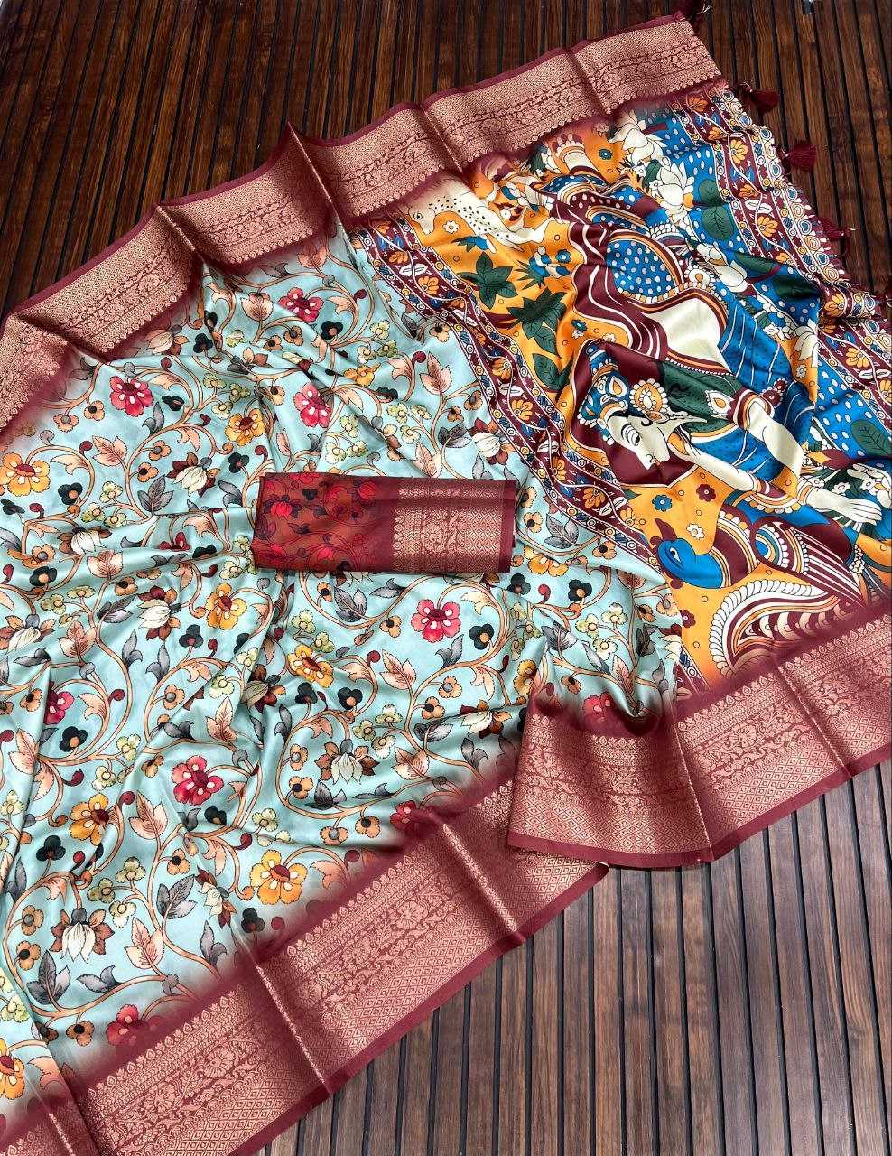 Pure Dola Litchi Silk Kalamkari Saree
